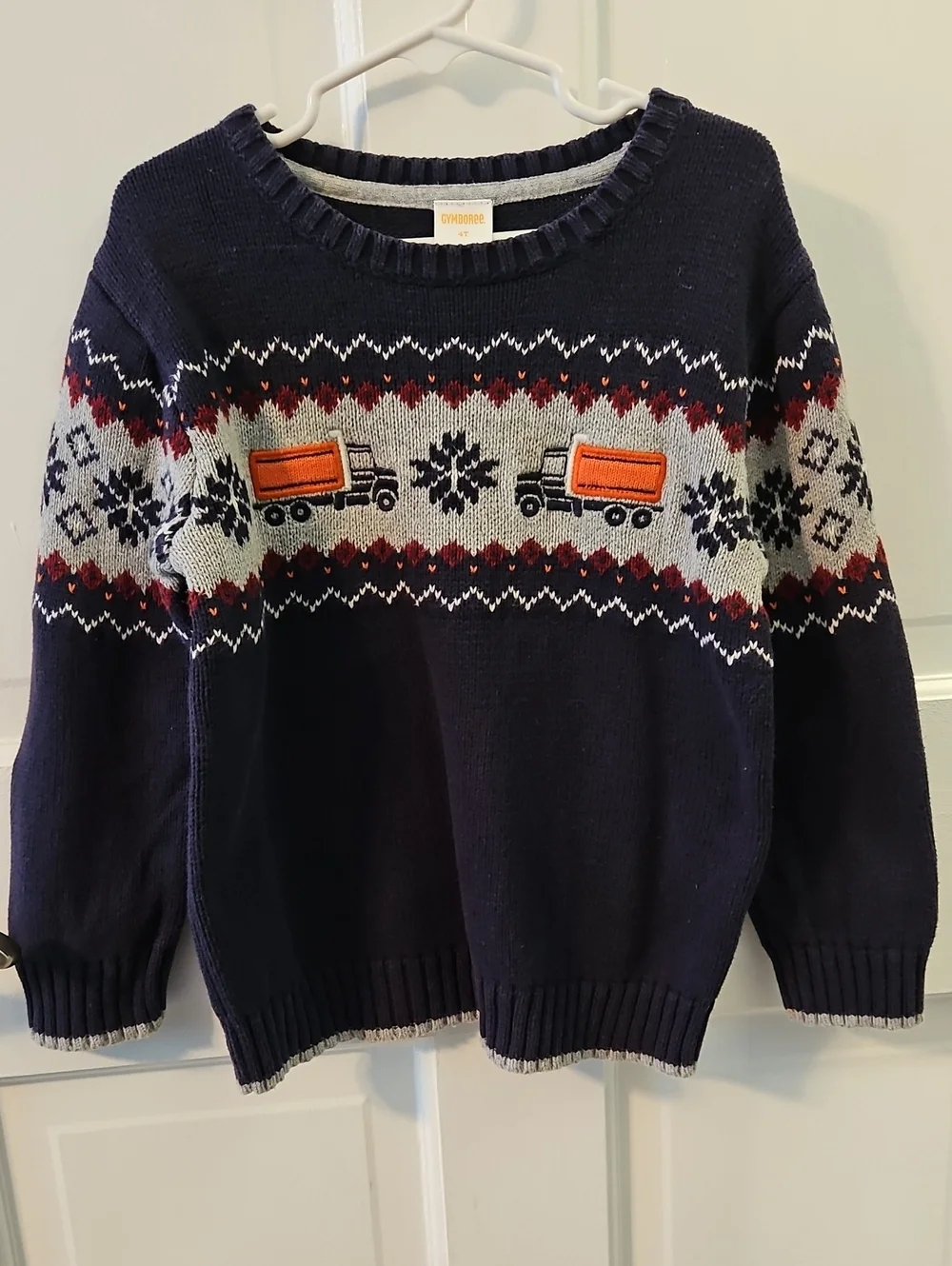 Gymboree Navy Fair Isle Crewneck Sweater with Orange Truck Motif